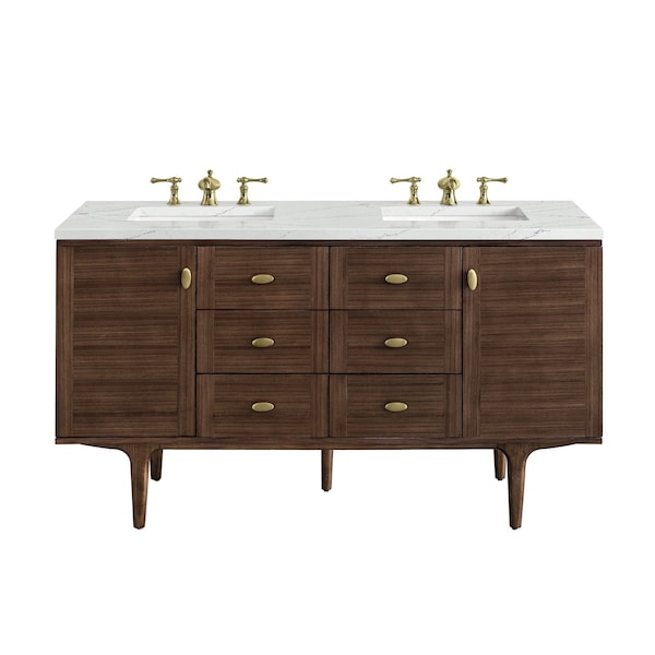 James Martin Vanities Amberly 60in Double Vanity, Mid-Century Walnut w/ 3 CM Ethereal Noctis Top 670-V60D-WLT-3ENC - main